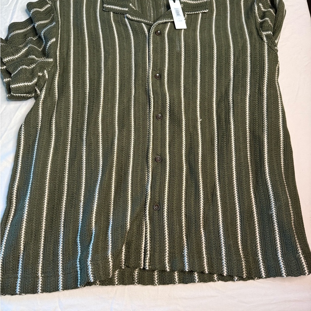 Banana Republic Olive and White Striped Casual Shirt